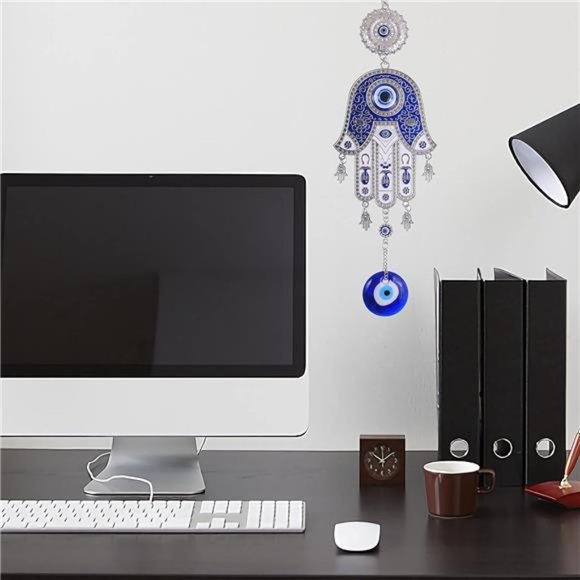 Evil Eye Fatima's Holy Hand Talisman Pendant, Handmade Turkish Ornament,  Blue - Picture 7 of 7